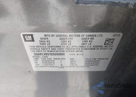 2012 GMC Terrain Slt-1 from USA, damaged, VIN 2GKFLVE57C6290966